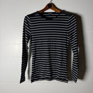 NWT:Lauren Ralph Lauren Black & White Striped Cotton Long Sleeve Shirt Sz Medium